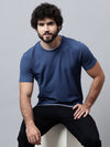 Cantabil Men's Blue Solid Round Neck T-shirt