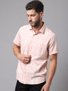 Cantabil Cotton Checkered Pink Half Sleeve Casual Shirt for Men with Pocket (7049019981963)