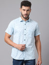 Cantabil Cotton Printed Sky Blue Half Sleeve Casual Shirt for Men with Pocket (7049026044043)
