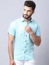Cantabil Cotton Printed Blue Half Sleeve Casual Shirt for Men with Pocket (7004178317451)