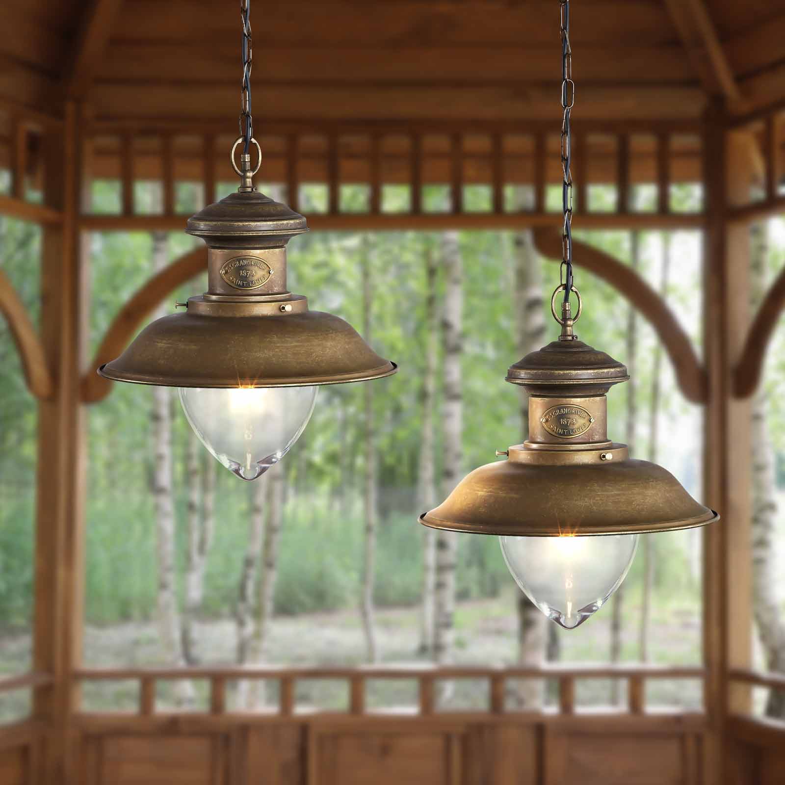 Outlaw renere frost Outdoor Pendant Lighting in Antique Solid Brass | Ghidini 1849