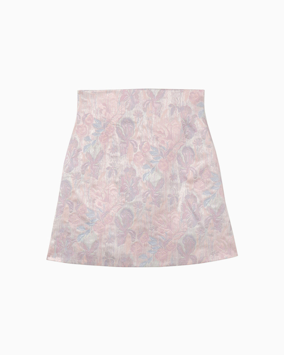 Hazy Floral Jacquard Mini Skirt - brown-