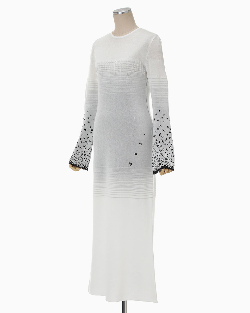 Crane Pattern Jacquard Knitted Dress - white - Mame Kurogouchi