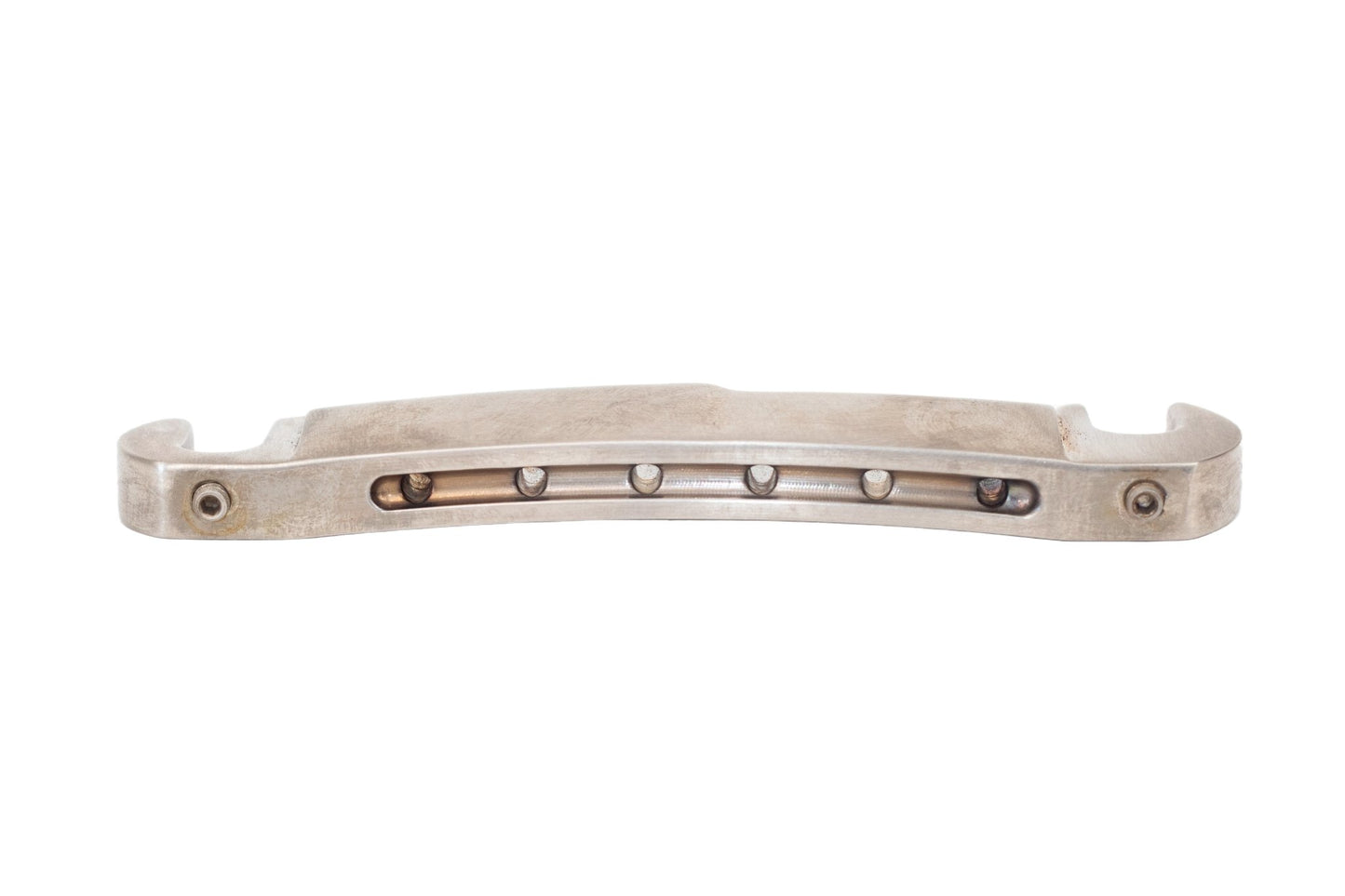 “Stud Finder” Wrap-Around Compensated Tailpiece, 1953 - 1960 Gibson Replacement Bridge (Aged Nickel) - Music City Bridge
