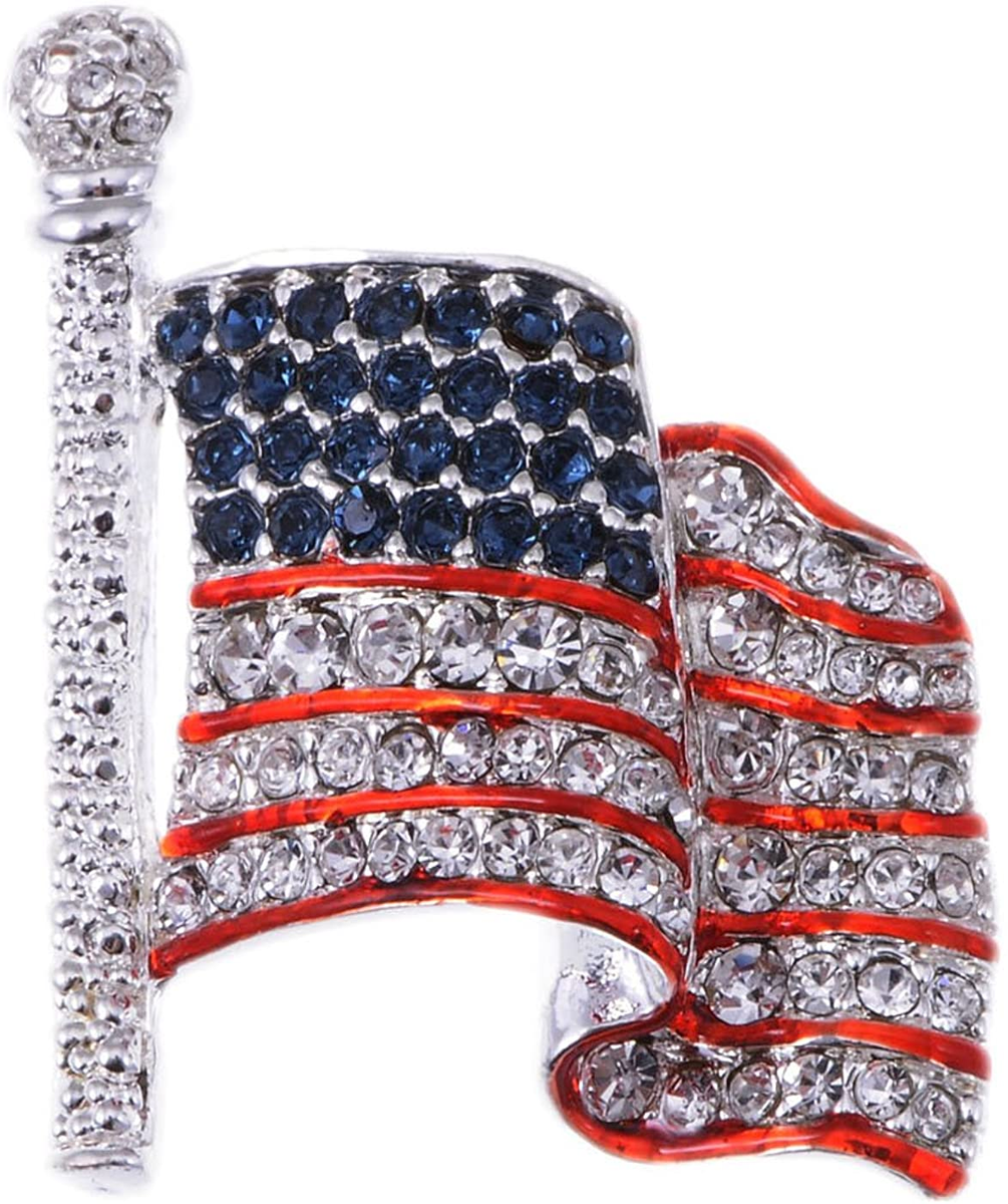Rhinestone American Flag Brooch 4th of July Patriotic Lapel Pin Vintage Jewelry