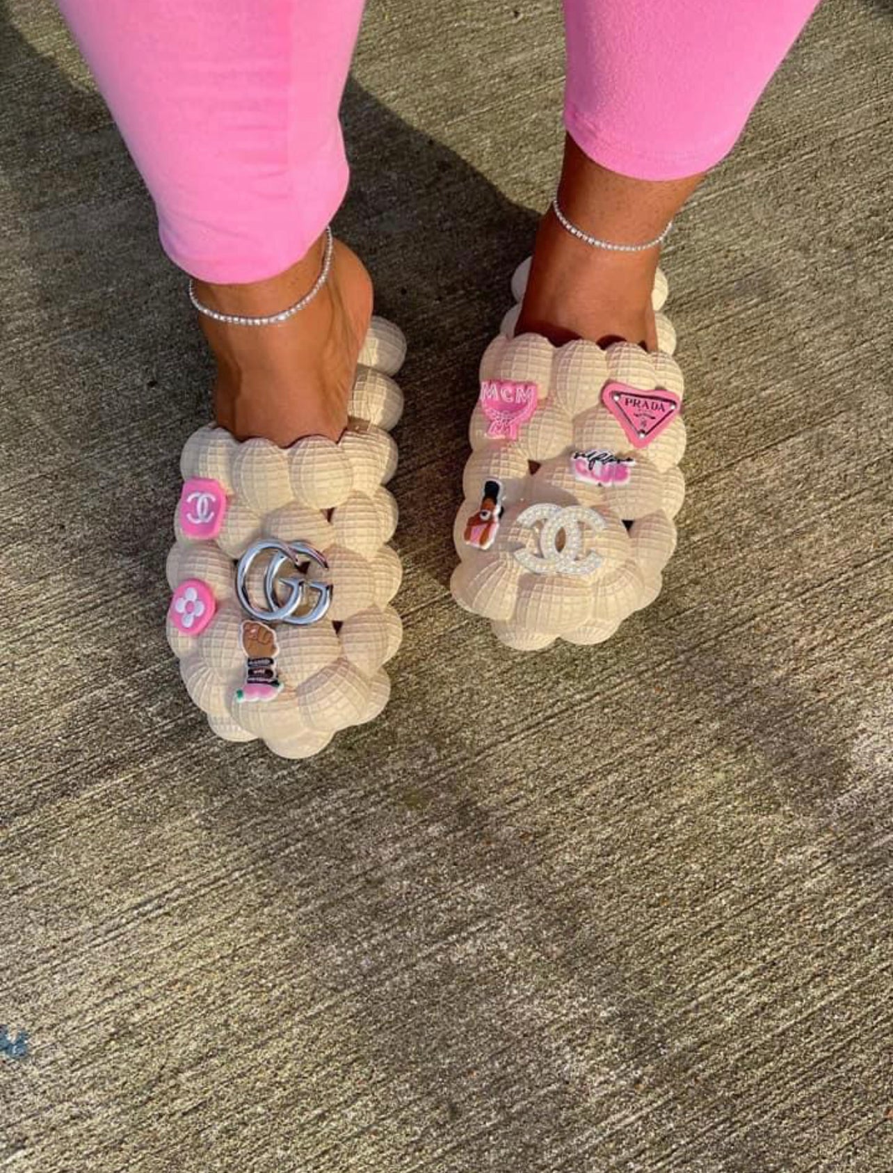 bubble yeezy slides