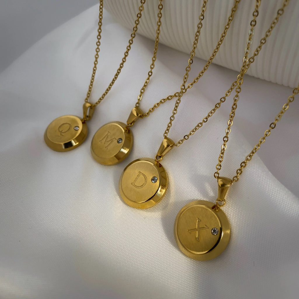 Gold letter round necklace - White Store White