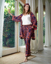 Pink & Navy Blue Kimono | Emily Lightweight Silky Paisley Robe