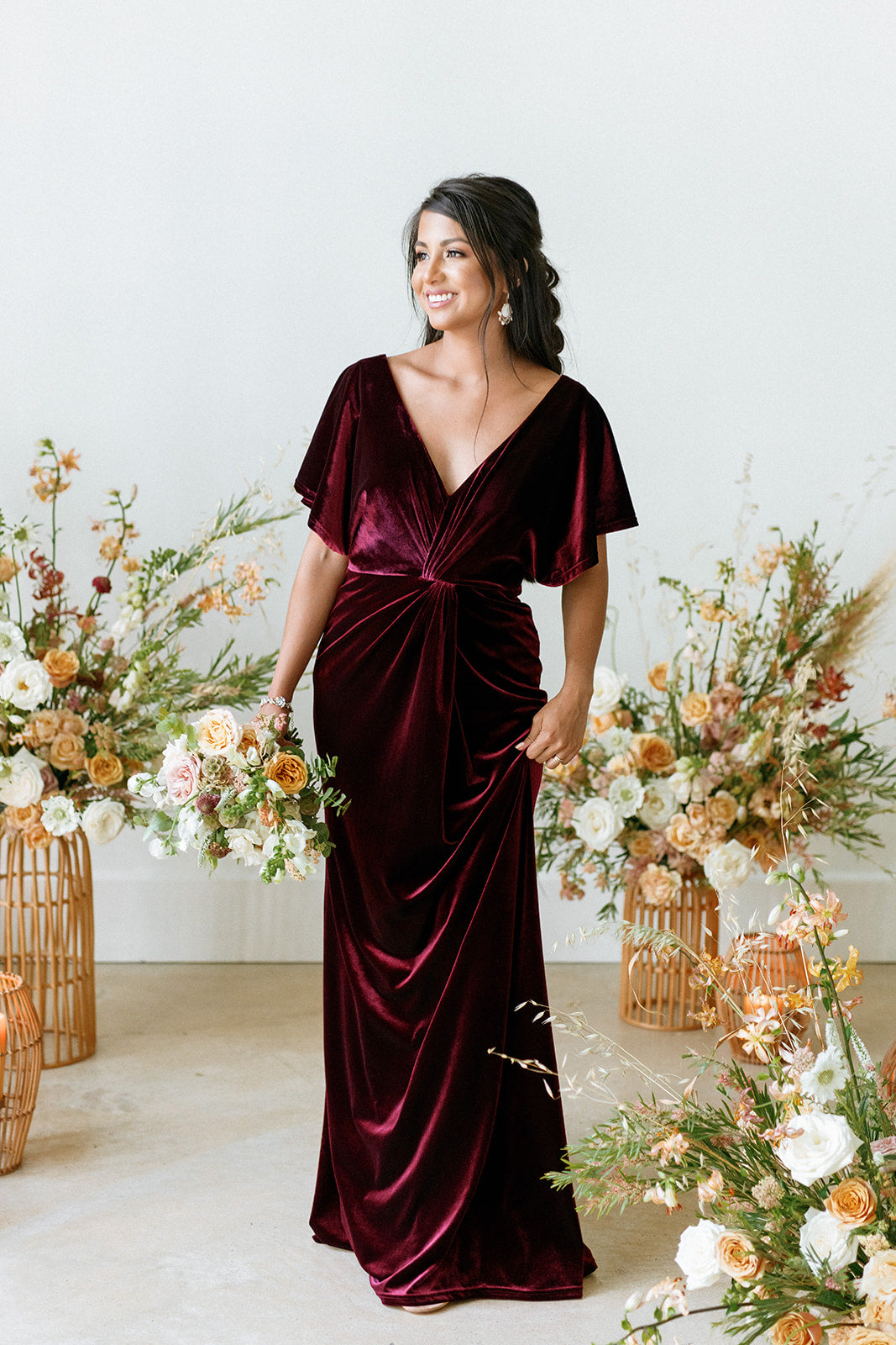 B233071 Gorgeous A-line Stretch Velvet Dress with Flutter Sleeves and Sexy  Diamond Shaped Back Opening