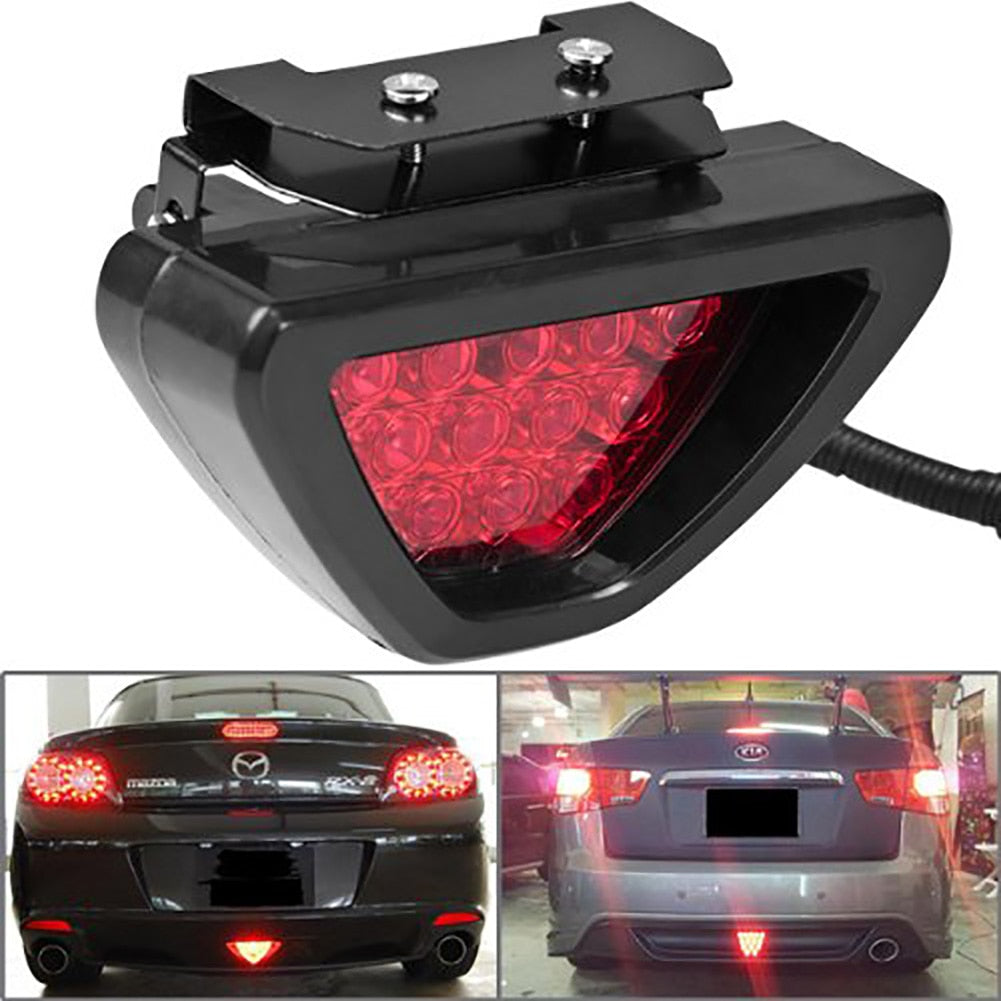 Universal F1 style 12 LED Red Rear Tail Third Brake Stop Light Safety Fog Lamp