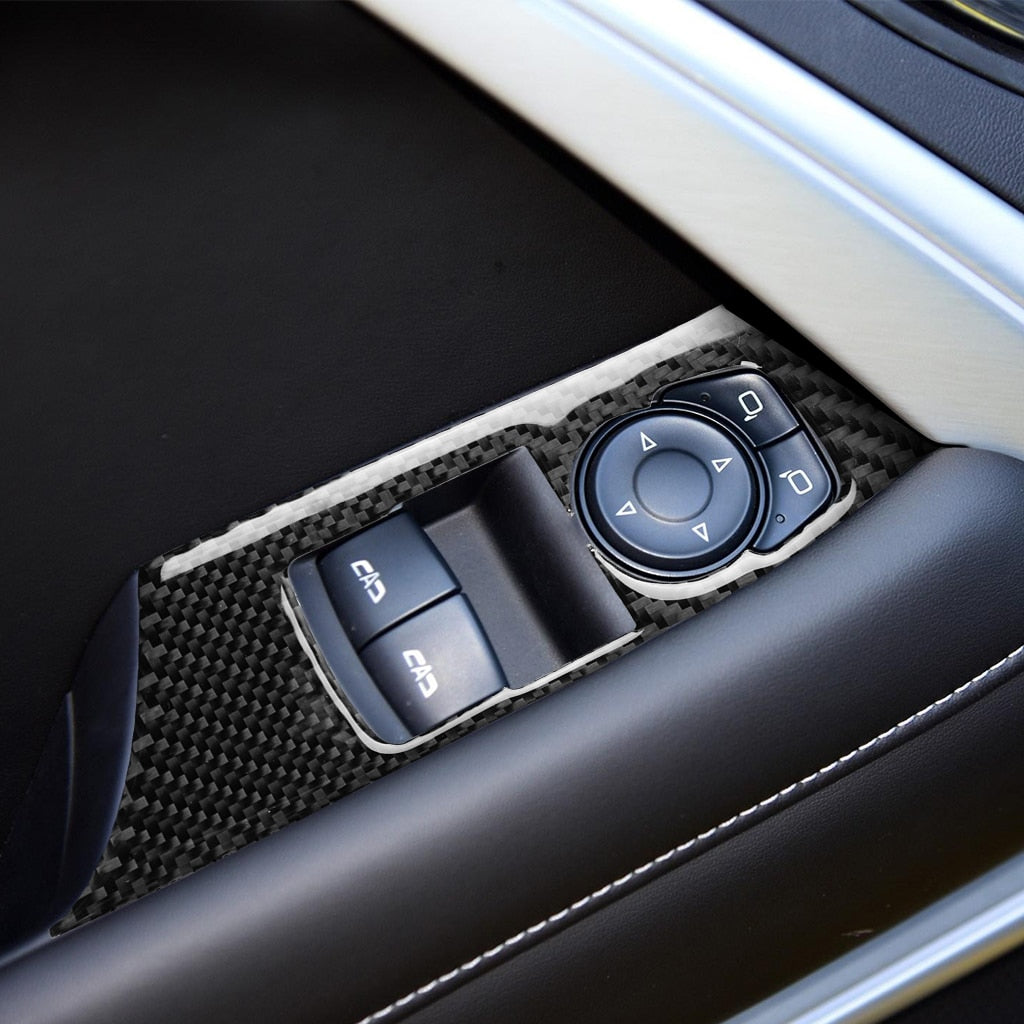 2X Carbon Fiber Window Lift Switch Button Trim Cover For Chevrolet Camaro 2017+