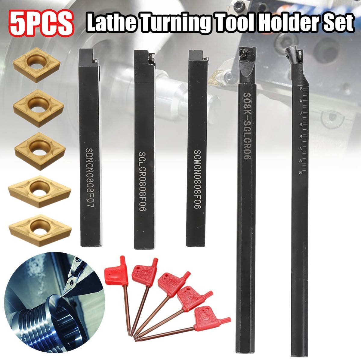 8 MM SHANK BORING AND THREADING TOOL SET WITH HOLDER FOR LATHE MACHINE 