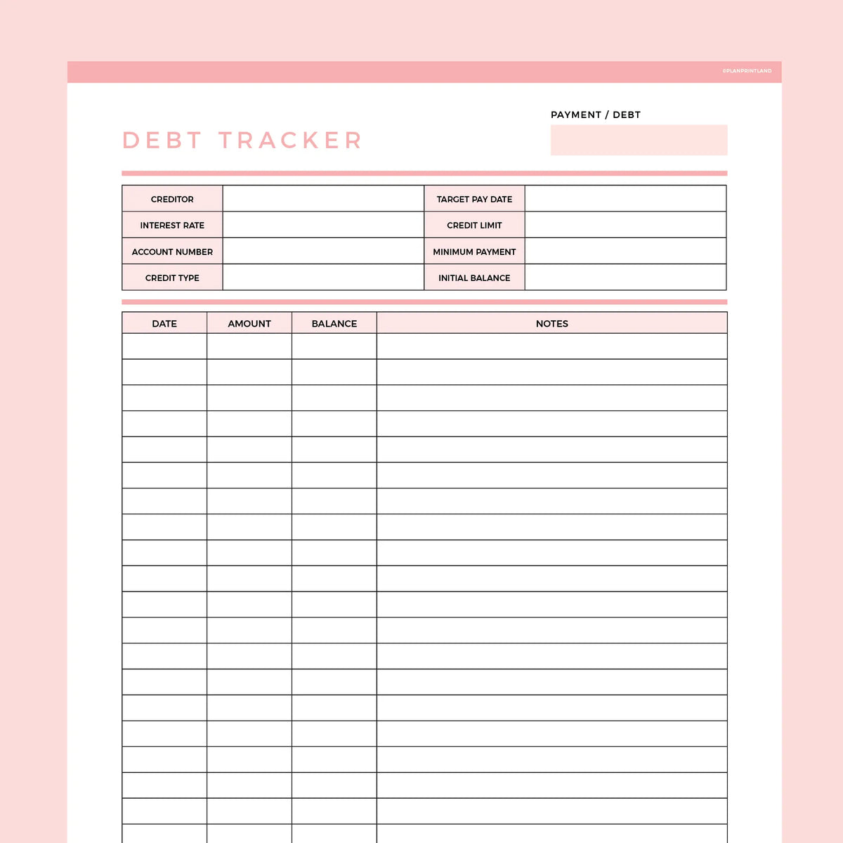 Debt Payoff Planner Editable Instant Download Fillable PDF A4 and