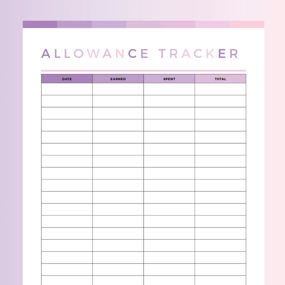 Kids Allowance Tracker Printable Instant Download PDF A4 and US