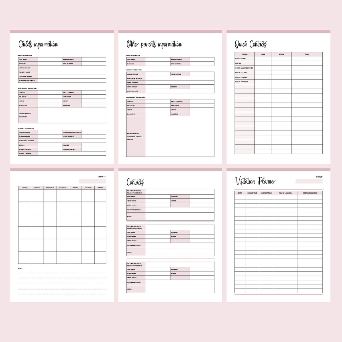 Custody Binder Printables Free