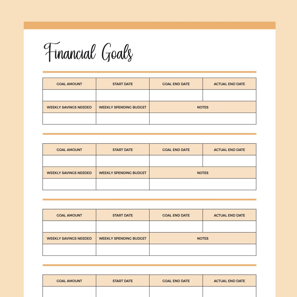 Printable Financial Goals Template Plan Print Land