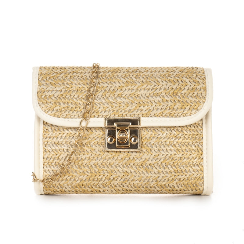 Straw Woven Chain Crossbody Bag