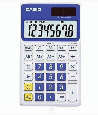 Casio 8 Digit Solar Plus Battery Calculator Auto Off Blue for Pocket or Purse