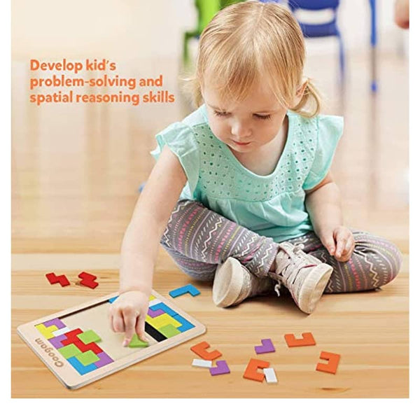 Holz Tetris Puzzle 40 Stück Tangram Puzzle Gehirntraining Spielzeug für Kinder 