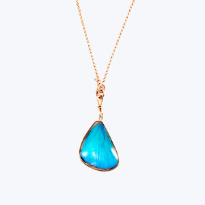 Large Bottom Wing Blue Morpho Pendant and Rose Gold Rolo Chain Necklace Default Title
