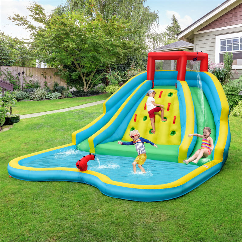 Outdoor Double Side Inflatable Water Slide Park with Large Climbing Wall