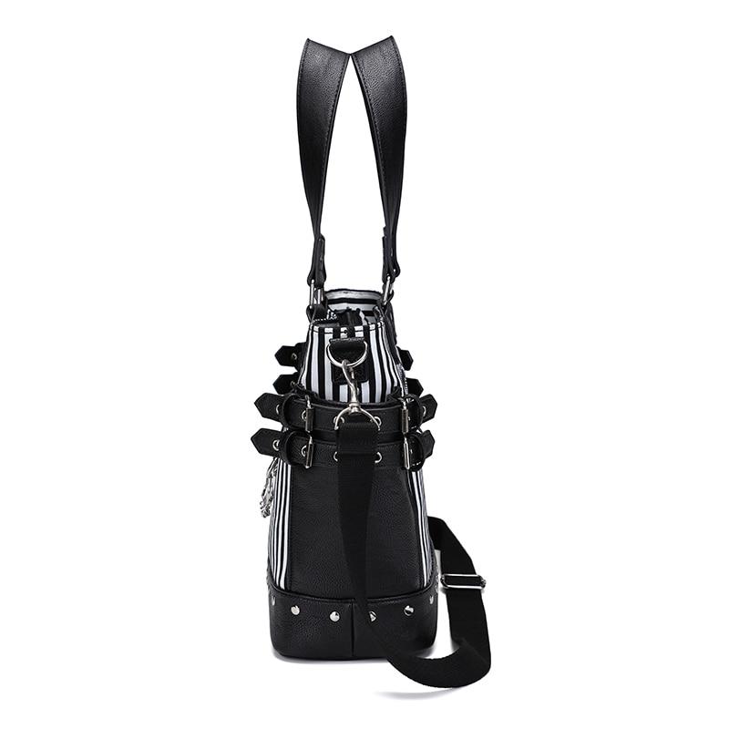 Details about   Gothic Black and White Striped Handbag Womens Zipper Stripe Chain Rivet Tote Bag
