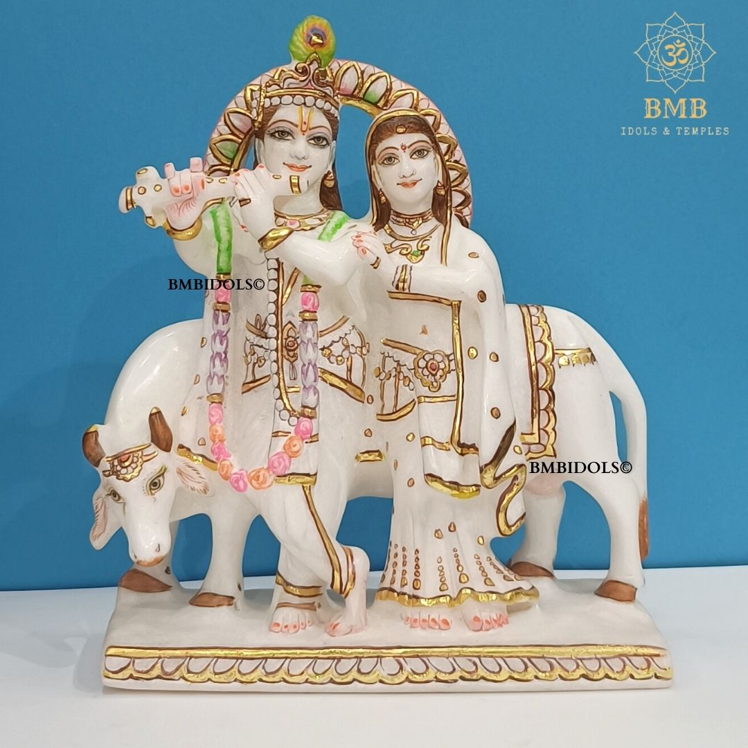 Marble Radha Krishna Statue with Cow made in Makrana Marble in ...