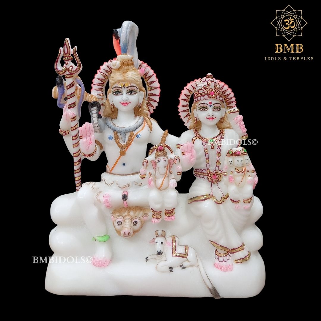 Makrana Marble Shiv Parivar Murti with Ganesh and Kartikeya in ...