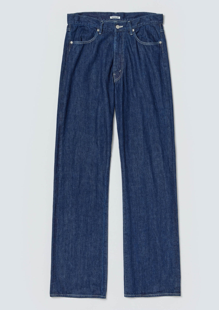 AURALEE - SELVEDGE FADED LIGHT DENIM WIDE PANTS