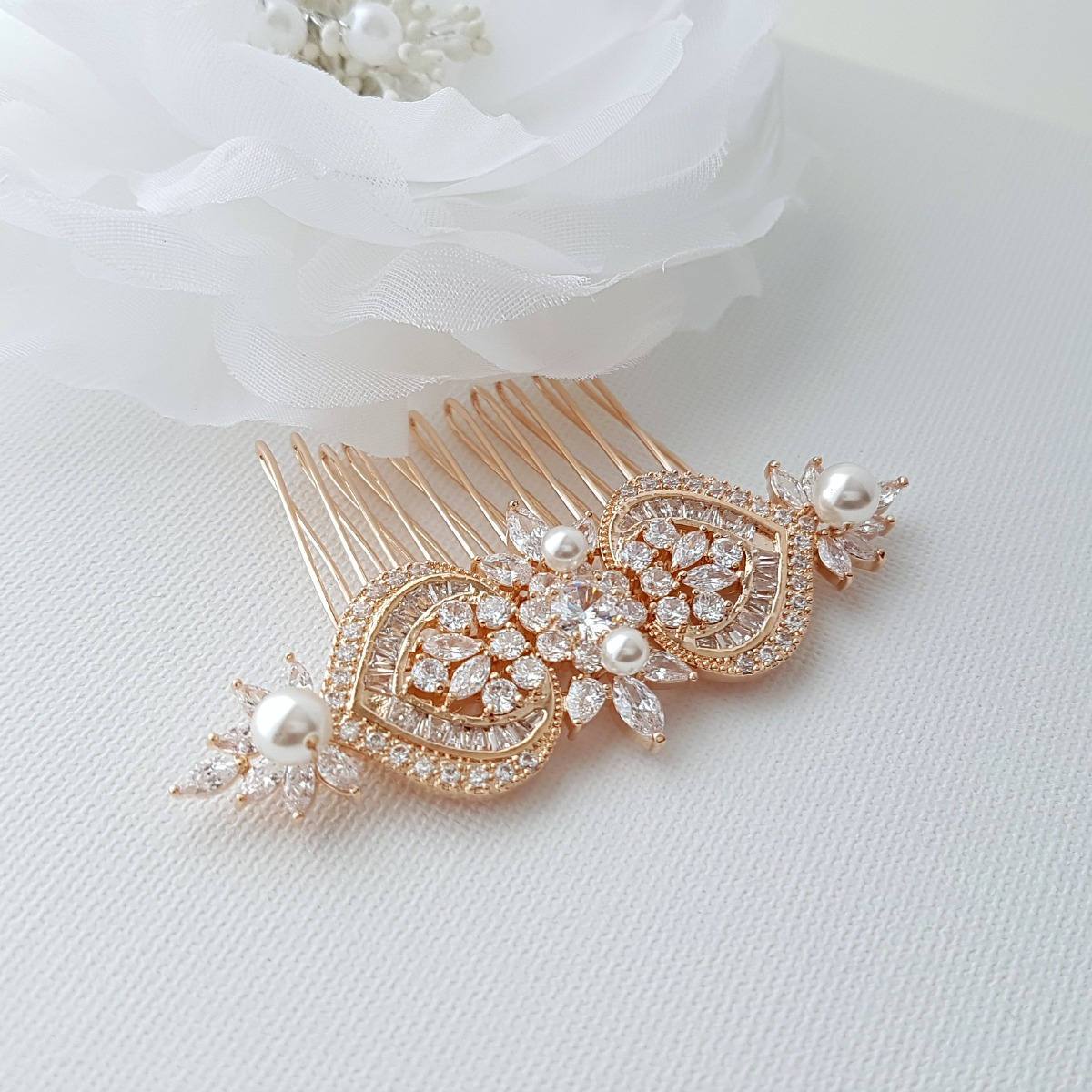 Rose Gold Bridal Hair Comb- Wholesale Wedding Jewelry- Adorn A Bride