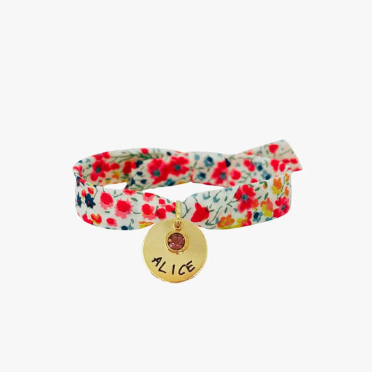 Bracciale Dots "LIBERTY RED BLOOM" con pietra nascita