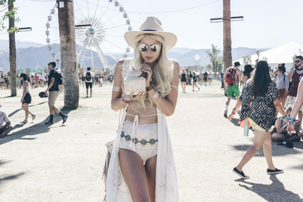 Coachella Festival Style white temporary tattoo GLO TATTS flash tats Sarah Loven 2016