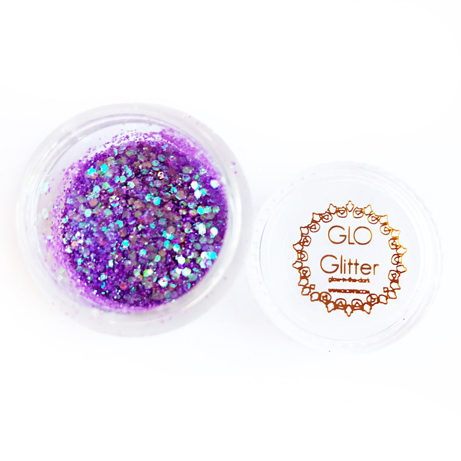 glow in the dark glitter festival style UV black light GLO TATTS purple