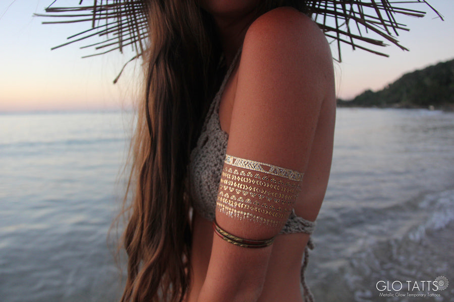 GLO TATTS flash tattoo lack of color straw hat crochet bikini Byron Bay