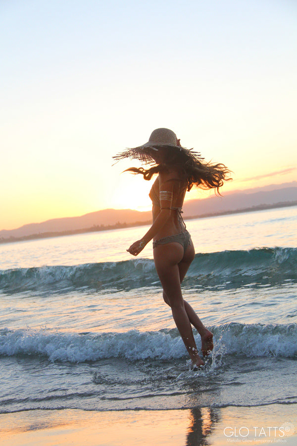 GLO TATTS flash tattoo lack of color straw hat crochet bikini Byron Bay