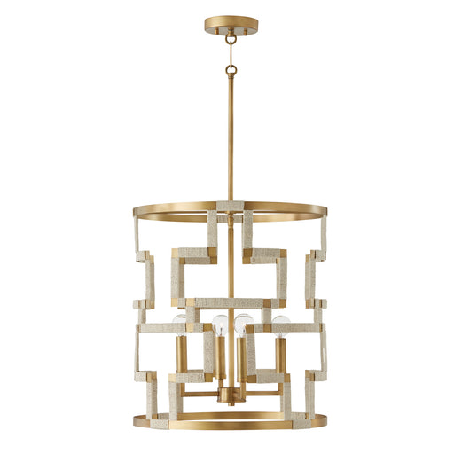 Capital Lighting - 541041NL - Four Light Foyer Pendant - Hala - Bleached Natural Jute and Patinaed Brass