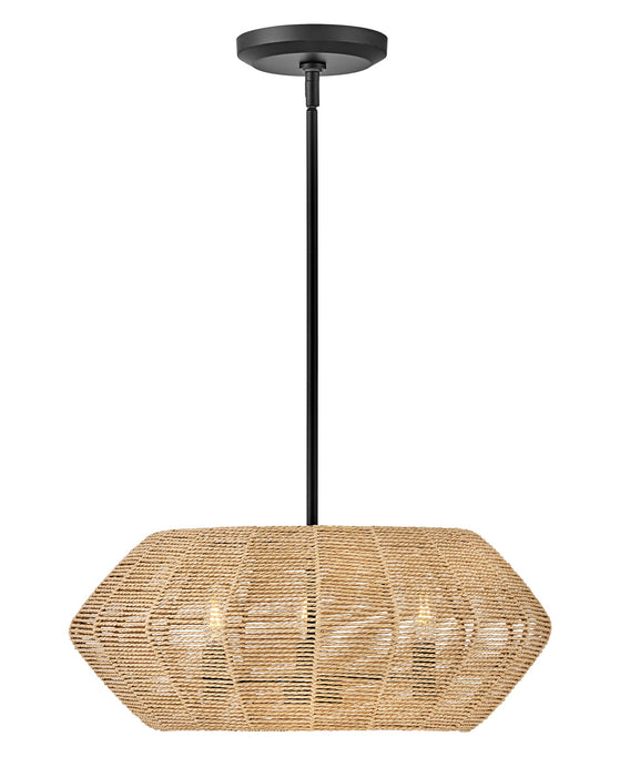 Hinkley - 40383BLK-CML - Three Light Pendant - Luca - Black with Camel Rattan shade