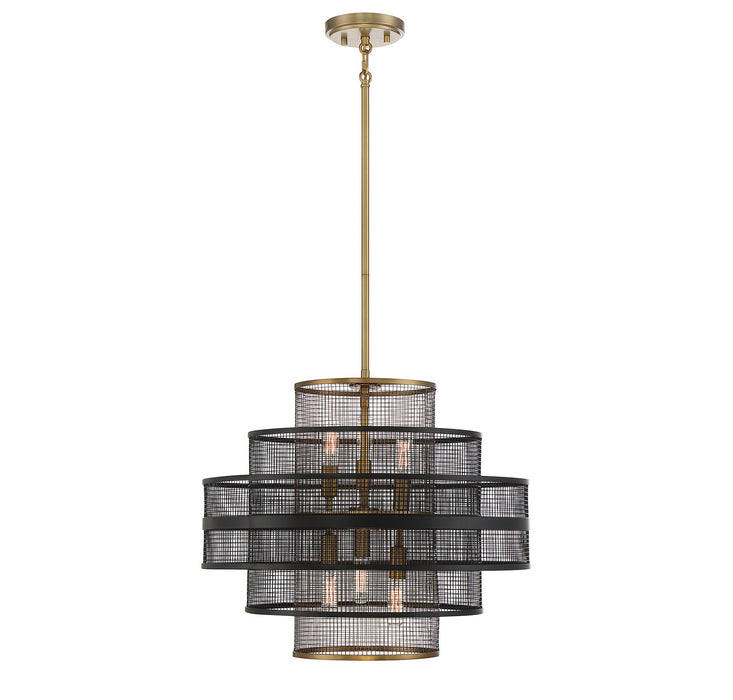 Savoy House - 7-1927-6-143 - Six Light Pendant - Kelvin - Matte Black with Warm Brass