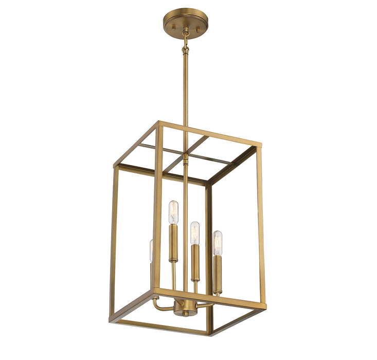 Meridian - M30008NB - Four Light Pendant - Natural Brass