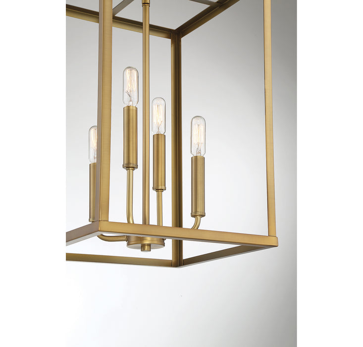 Meridian - M30008NB - Four Light Pendant - Natural Brass