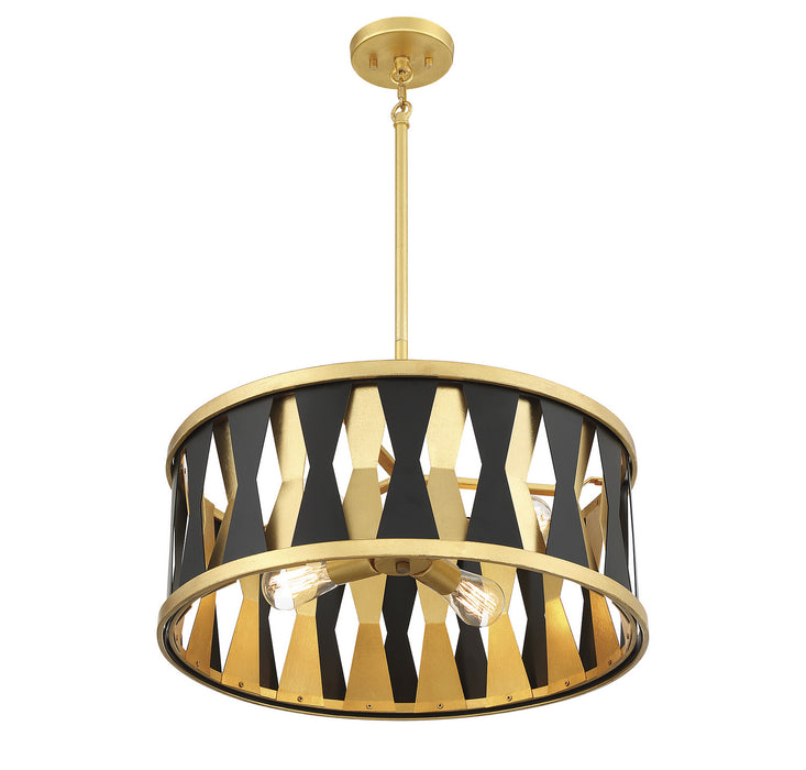 Savoy House - 7-1929-4-261 - Four Light Pendant - Kellerman - Matte Black with True Gold