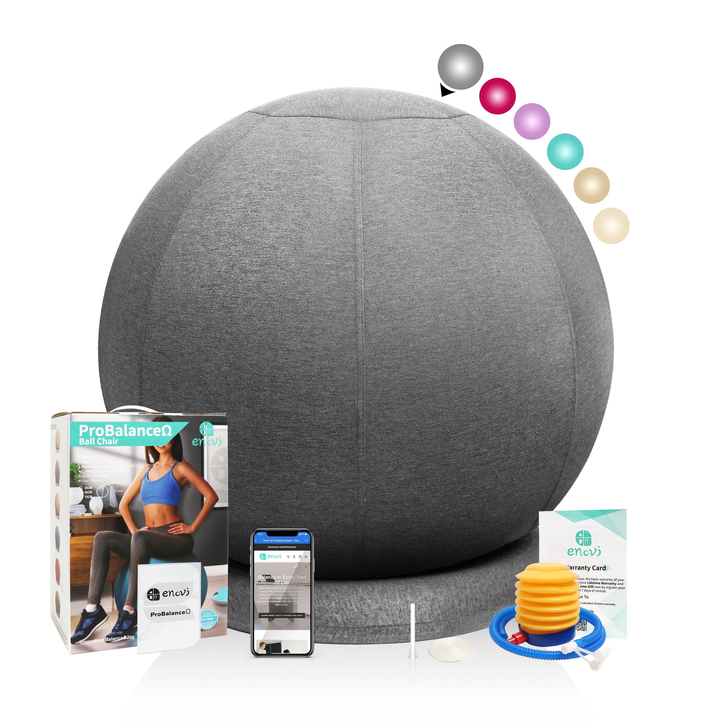 Enovi ProBalanceΩ Ball Chair Stability Ball & Balance Ball Seat to Relieve Back Pain Multiple color size Yoga Ball Chair Exercise Ball Chair with Slipcover and Base for Home Office Desk Birthing & Pregnancy 
