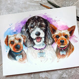 Load image into Gallery viewer, Custom Three Pet Portrait Watercolor Effect