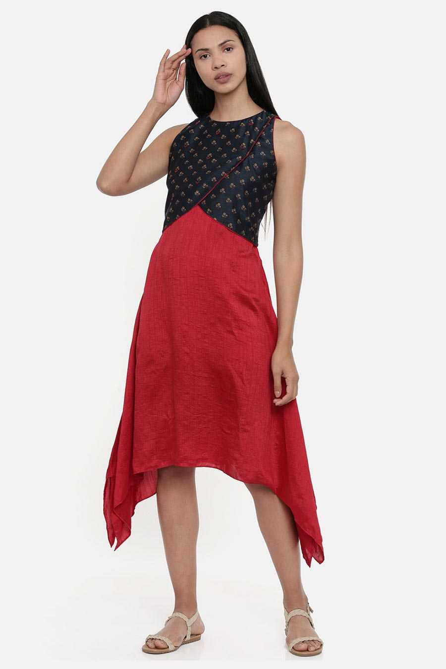 Shop Red Chanderi Asymmetric Dress by ASMI BY MAYANK MODI at House ...