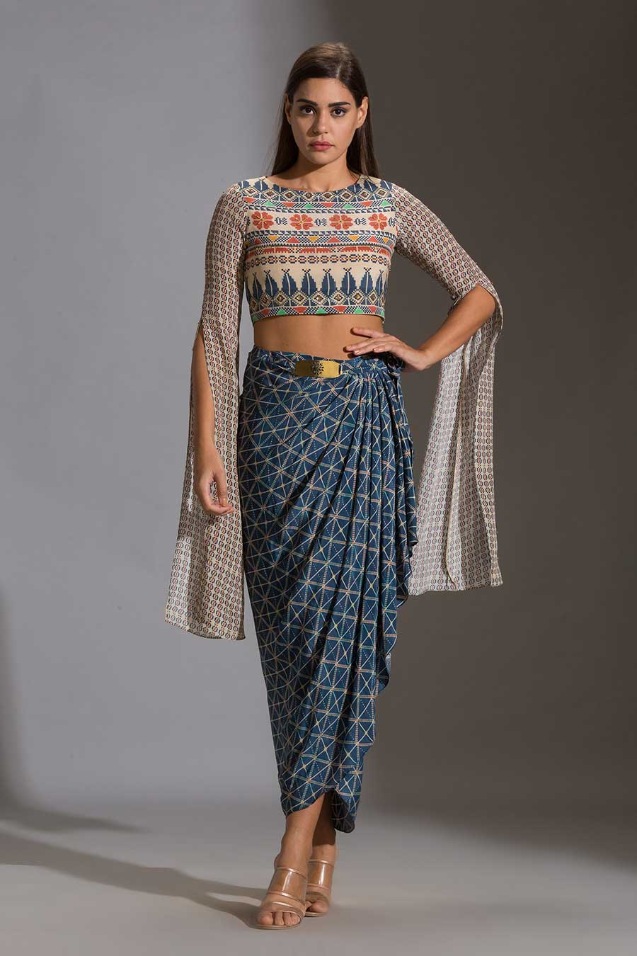 Shop Printed Crop Top & Dhoti Skirt Set by SOUP BY SOUGAT PAUL at ...