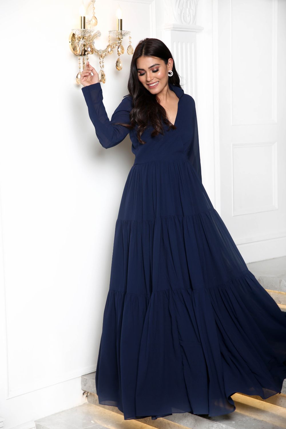 House Party Navy Blue Layered Gown – SwishBoss