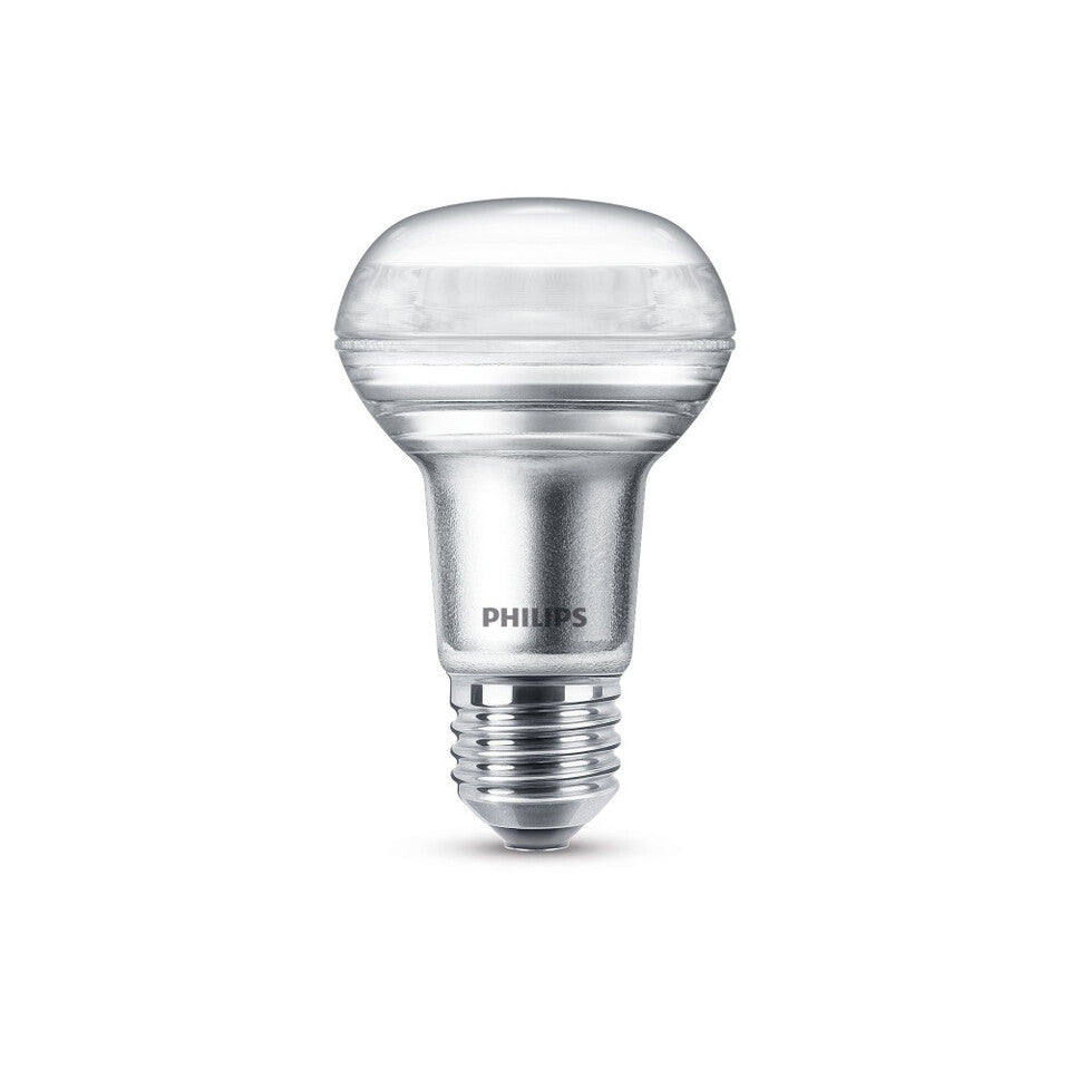 Philips LED R63 4,5W(60W) 827 410lm. 36° Dim Sølv E27 – Scanlys