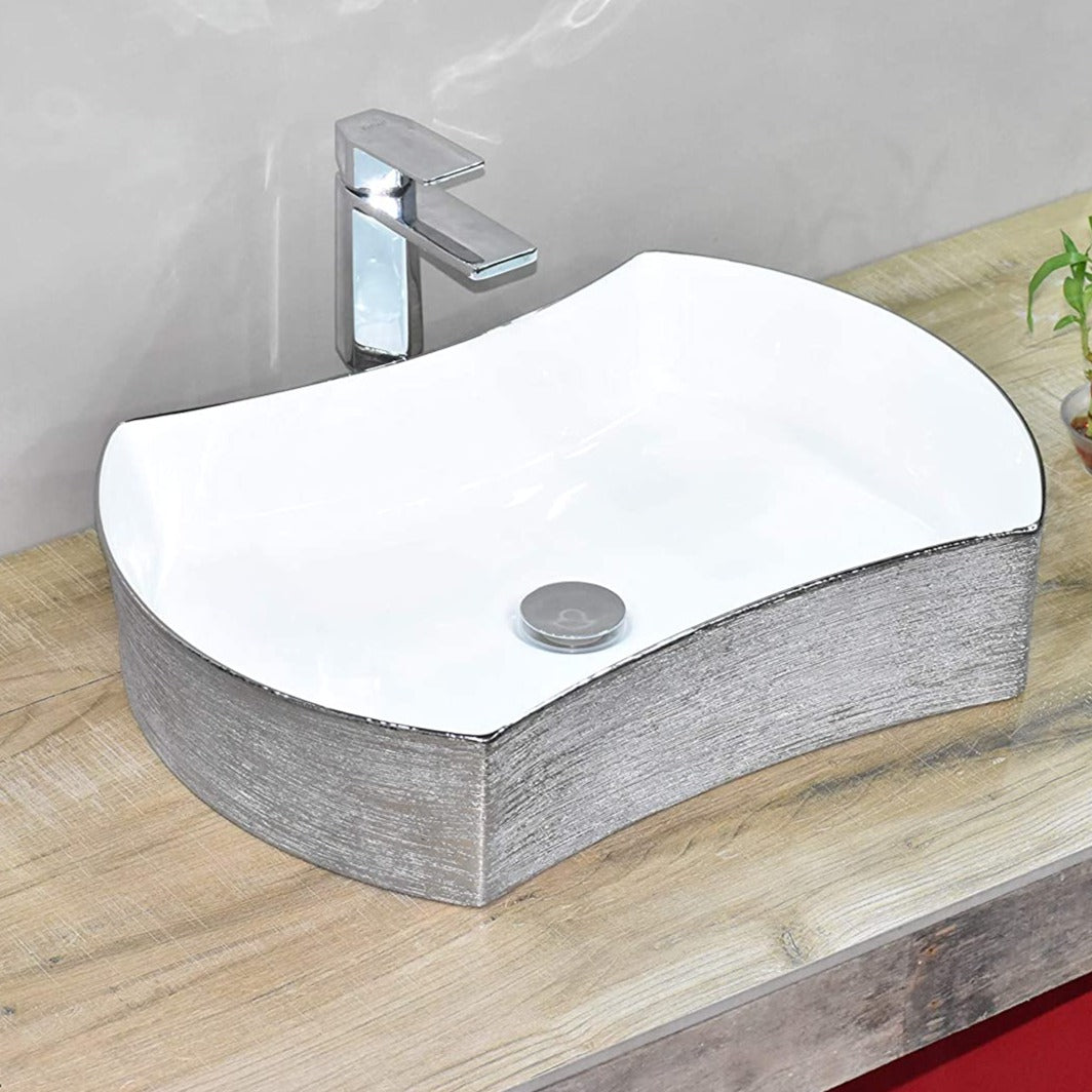 InArt Ceramic Counter or Table Top Wash Basin 53x38 CM Silver ...