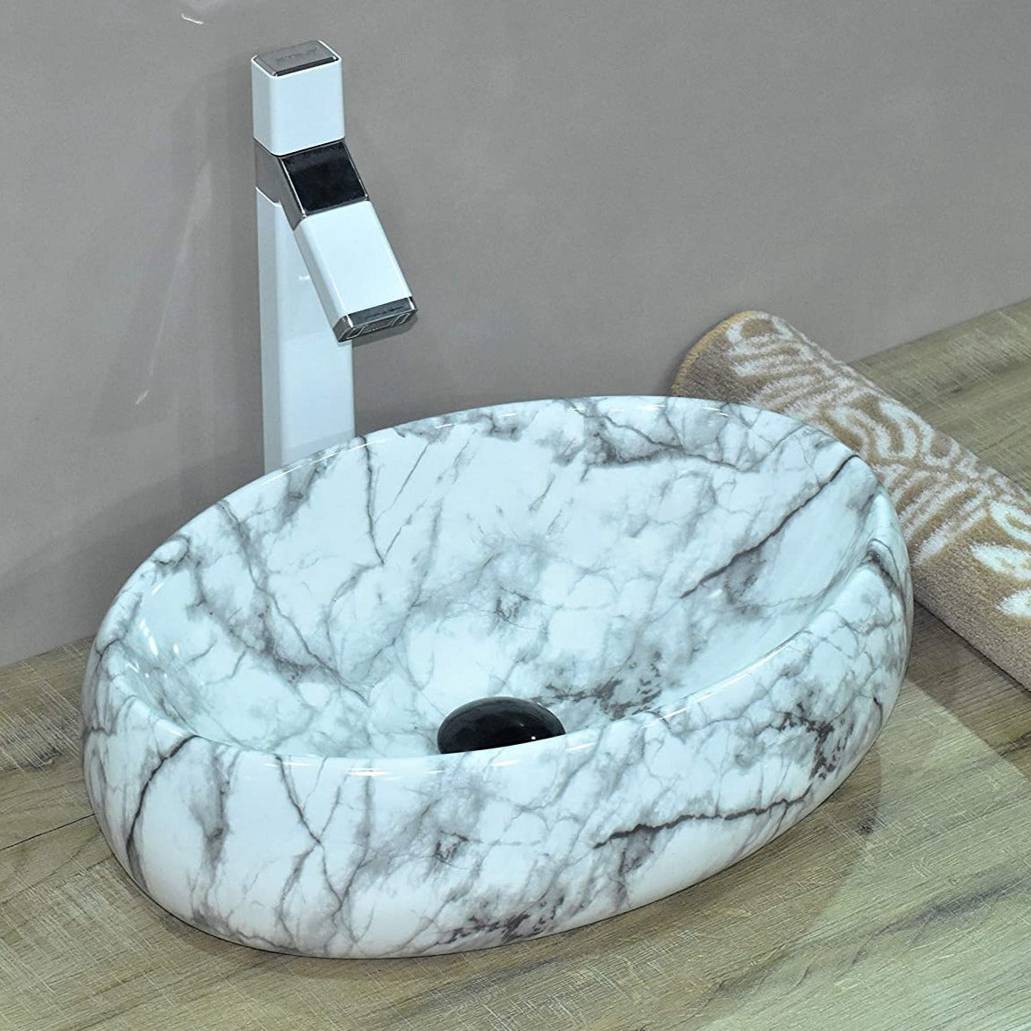 InArt Ceramic Counter or Table Top Wash Basin 48x33 CM White ...