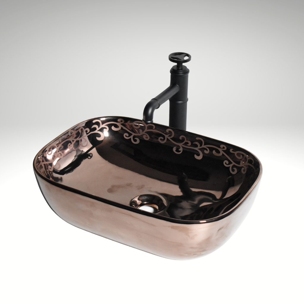 InArt Ceramic Counter or Table Top Wash Basin 45x32 CM Rose Gold ...